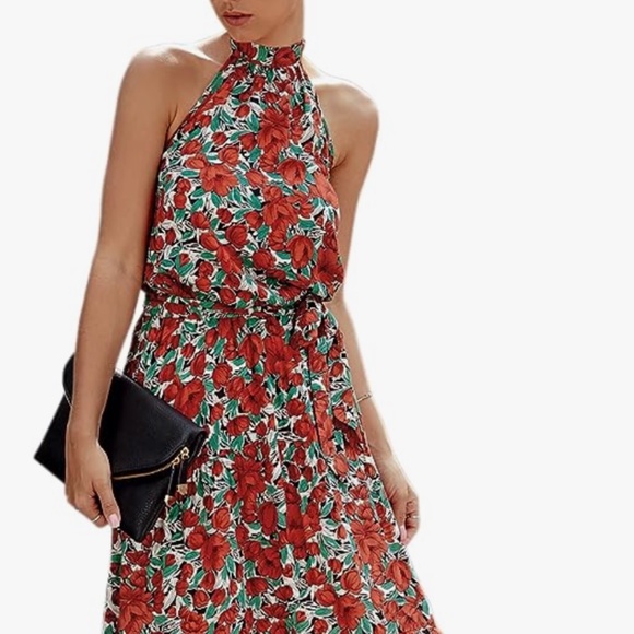 NEW Boho Floral Maxi Sun Dress Halter Neck - Picture 1 of 5